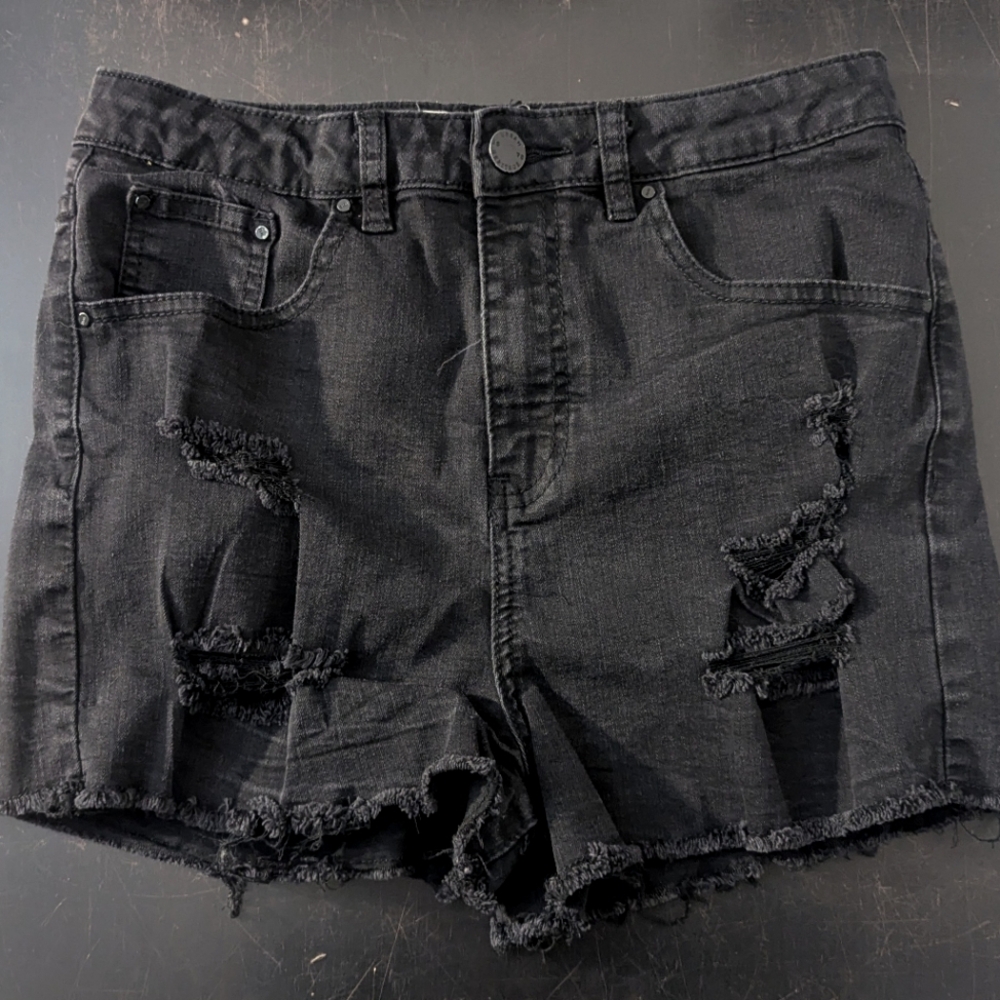 Distressed denim shorts